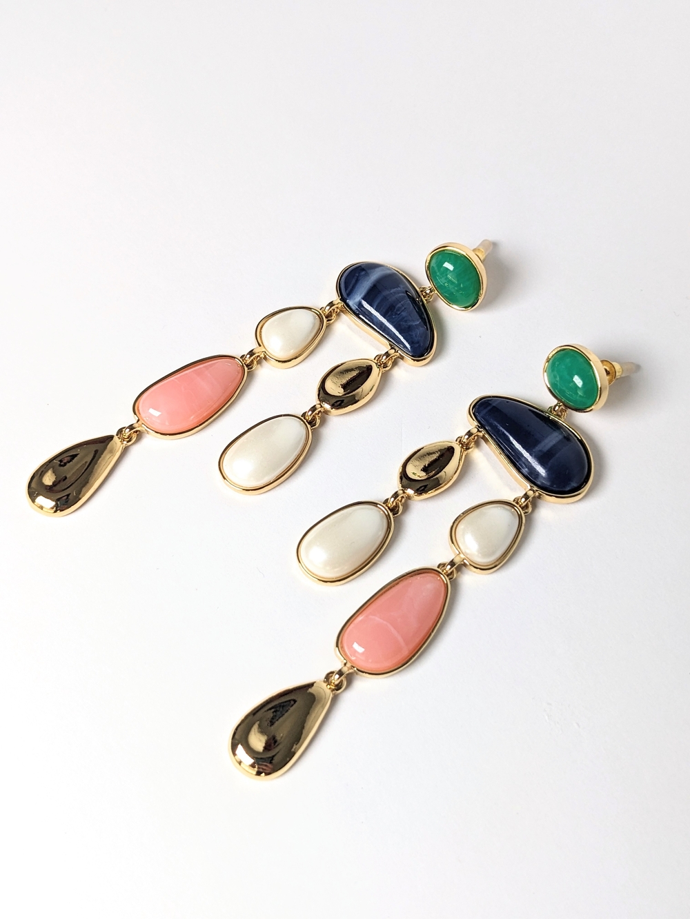 Gold Multi-Stone Dangle Earrings - Picture 2 of 3